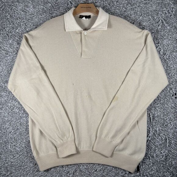 Loro Piana Polo Sweater 52 Beige Long Sleeve Stretch 100% WS Golf Designer Italy